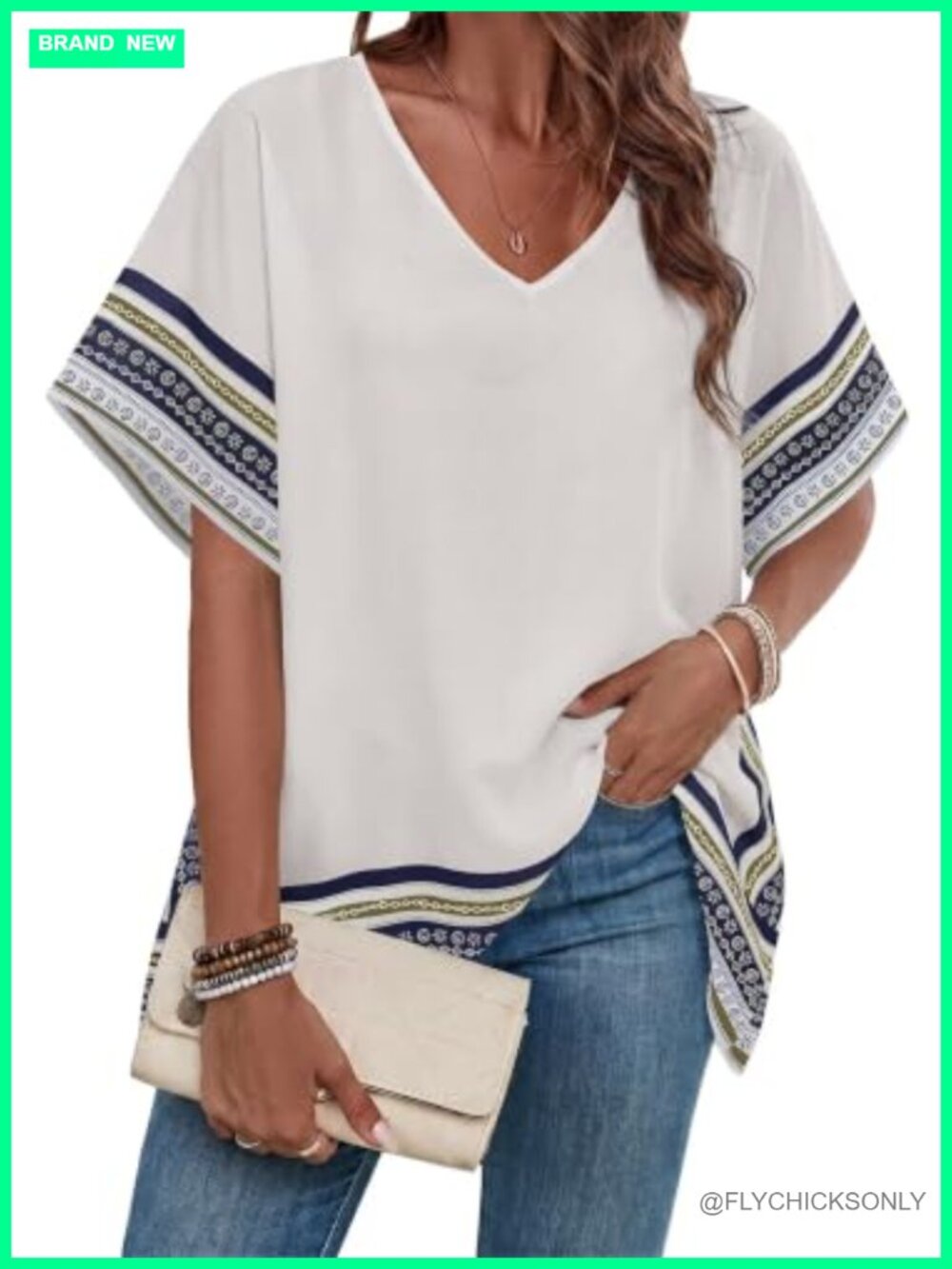 Womens Batwing Short Sleeve V Neck Floral Flowy Boho Top